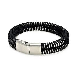 Stainless Steel Black Leather Bracelet slb00021