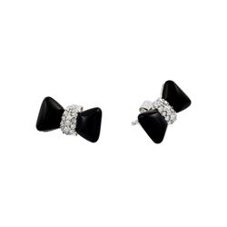 Sterling Silver Rhodium Plated Black Enamel Bow Tie Earring STE00976