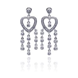 Sterling Silver Rhodium Plated Heart CZ Three Strand Dangling Earring ste00169