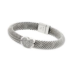 Sterling Silver Rhodium Plated Micro Pave Heart Clear CZ Beaded Italian Bracelet PSB00002