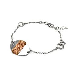 Sterling Silver Rhodium & Rose Gold Plated Rope High Polish Disc Italian Bracelet itb00107rgp