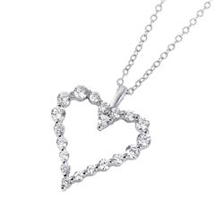 Sterling Silver Rhodium Plated Open Heart CZ Pendant Necklace STP01459