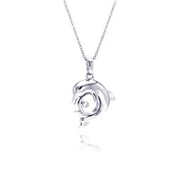 Sterling Silver Rhodium Plated Dolphin CZ Necklace bgp00335