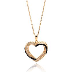 Sterling Silver Black & Gold Rhodium Plated Open Heart CZ Necklace bgp00634