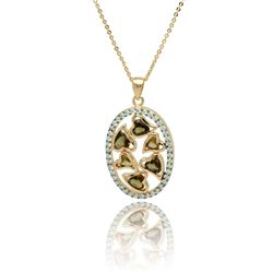Silver Gold Plated Oval Multiple Heart Stones Outline CZ Necklace bgp00775