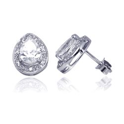 Sterling Silver Rhodium Plated Teardrop CZ Stud Earring ste00930