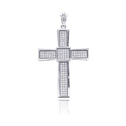 Sterling Silver Rhodium Plated Cross Micro Pave CZ Dangling Pendant acp00067
