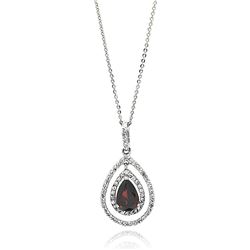 Sterling Silver Rhodium Plated Open Teardrop Center RedCZ Necklace bgp00666