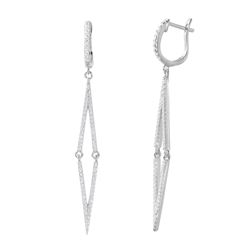 Sterling Silver Rhodium Plated Dangling Long Thin Square CZ Earrings ACE00101RH