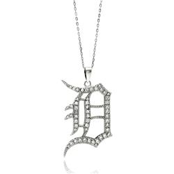 Sterling Silver Rhodium Plated Open Letter D CZ Necklace bgp00515