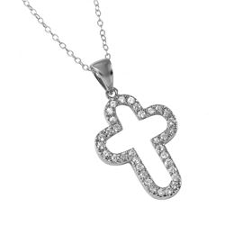 Sterling Silver Rhodium Plated Open Round Cross Necklace STP00011