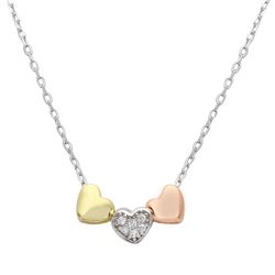 Sterling Silver 3 Toned Heart Charms Necklace - STP01530
