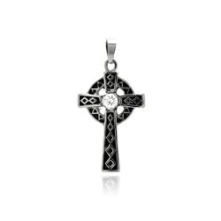 Stainless Steel Black Rhodium Plated Cross Clear Crystal Center Charm Pendant ssp00286