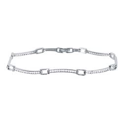 Sterling Silver Rhodium Plated Wavy CZ Inlay Bracelet - GMB00025RH