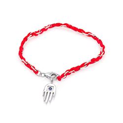 Sterling Silver Rhodium Plated Dangling Hamsa Red Cord Bracelet bgb00065