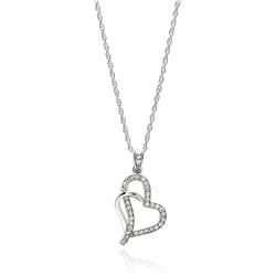 Sterling Silver Rhodium Plated Clear CZ Heart Pendant Necklace stp01351