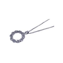 Sterling Silver Rhodium Plated CZ Open Circle Pendant Necklace stp00460