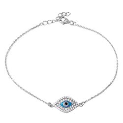 Sterling Silver Rhodium Plated CZ Evil Eye Chain Bracelet - BGB00275