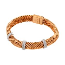 Sterling Silver Rose Gold Plated Micro Pave Clear CZ Beaded Italian Bracelet PSB00005RGP