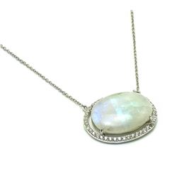 Sterling Silver Rhodium Plated Oval Opal Pendant Necklace STP01427MO