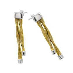 Sterling Silver Rhodium & Gold Plated Double Smashed Long Dangling Stud Earrings ECE004GP