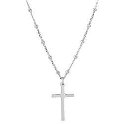 Sterling Silver Rhodium Plated Cross Pendant With Beaded Chain - DIN00049RH