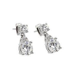 Sterling Silver Rhodioum Plated Teardrop Center Clear CZ Dangling Stud Earring BGE00239