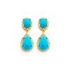 Image 1 : Sterling Silver Gold Rhodium Plated Round CZ Turquoise Teardrop Round Dangling Earring bge00351