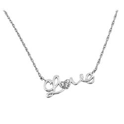 Sterling Silver Rhodium Plated Clear CZ Love Pendant Necklace STP01384