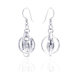Sterling Silver Rhodium Plated Three Open Circle Dangling Chandelier Hook Earring dse00036