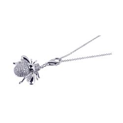 Sterling Silver Rhodium Plated Clear CZ Fly Pendant Necklace stp00635