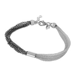 Sterling Silver Rhodium Plated Mesh with Black Rhodium Plated Chain Italian Bracelet ITB00155RH/BLK