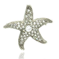 Sterling Silver Rhodium Plated Clear cz Starfish Pin Pendant Necklace stp00044