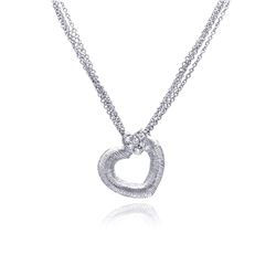 Sterling Silver Clear CZ Rhodium Plated Double Hearts Pendant Necklace stp00232