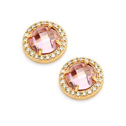 Sterling Silver Gold Plated Pink Center Clear Outline CZ Stud Earring bge00360pk