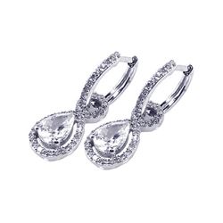 Sterling Silver Rhodium Plated Micro Pave Clear Teardrop CZ Dangling Earring ace00030