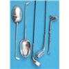 Image 1 : A pair of Edwardian silver 'golf club' hatpins, a similar buttonhook and two teaspoons....