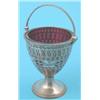 Image 1 : An Victorian plated copper sugar basket, with ruby glass liner....