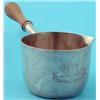 Image 1 : A silver brandy pan with turned beech handle and twin crests with motto 'Sublimiora Petamus', unm...