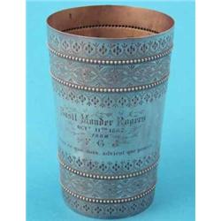 A Victorian bright cut silver tumbler cup, makers Edward & James Barnard, 1874 9oz...