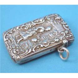 A late Victorian silver vesta case, embossed with a lady and gallant, Birmingham 1891....