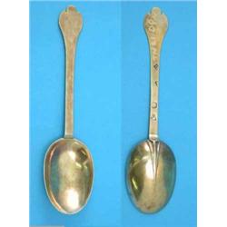 A Charles II silver gilt trefid spoon pricked initial J,R over 1684, 7.5ins, makers mark Crowned...