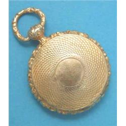 A William IV engine turned silver gilt vinaigrette, of circular 'fob' form with foliate scroll gr...