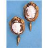 Image 1 : A pair of Victorian carved shell cameo earrings, the gold frames applied acorns and oak leaves (l...