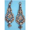 Image 1 : A pair of 19th century gold and silver pendant earrings set clear pastes....
