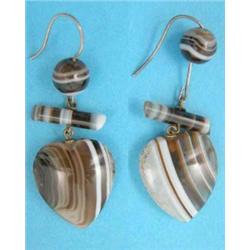 A pair of heart shape banded agate drop earrings....