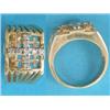 Image 1 : An 18ct gold ring, the square bezel decorated with a diamond set Greek cross, open reeded shoulde...