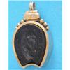 Image 1 : A late Victorian 9ct. gold horseshoe shape fob compass, the reverse with an intaglio carved horse...