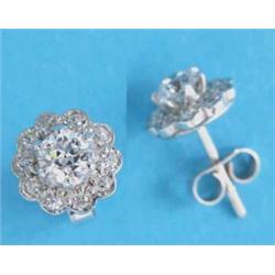 A pair of white gold diamond set cluster ear studs, each claw set centre stone approx. .4ct....