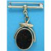 Image 1 : A late Victorian 9ct. gold bloodstone and agate oval fob seal, on later gold bar brooch....